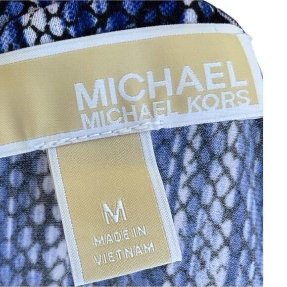 Michael Kors Dress Soft Abstract Print SZ M Blue Black Wrinkle Resistant Career - Picture 2 of 7